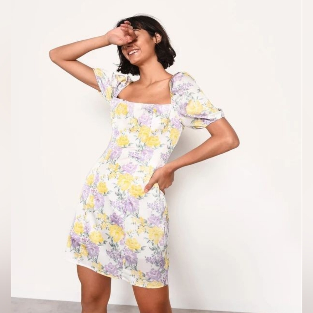 Glamorous FLORAL SHORT SLEEVE MINI DRESS